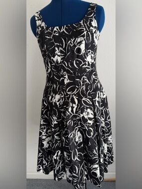 American Living Black and White Floral Fit and Flare Dress
